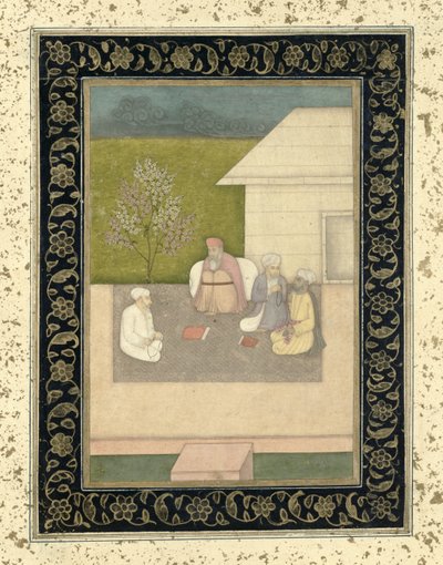 Vier muslimische heilige Männer meditieren vor einer Hütte, aus dem Großen Clive-Album von Mughal School